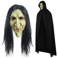 1 x RAW Customer Returns Suilung Halloween Witch Cosplay Accessories with Old Witch Mask with Wigs Full Head Scary Latex Mask and Black Cape with Hood for Women Men Unisex Adult Halloween Costume, Suilung-283 - RRP €24.54