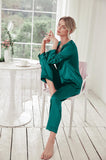 1 x RAW Customer Returns Ekouaer Leisure Suit Long Sleeve Women s Long Warm Pajamas Long Trousers Sleepwear Satin Loungewear V-Neck Winter Green XXL - RRP €30.24