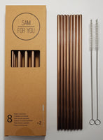 1 x RAW Customer Returns Sam for You stainless steel straws, set of 8 drinking straws and 2 cleaning brushes, reusable, ideal for cocktails, hot and cold drinks rose gold  - RRP €9.37