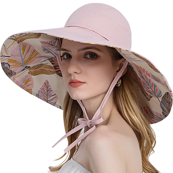 1 x Brand New WANYIG Sun Hat Summer Hats Women s with 13 cm Wide Brim Foldable Sun Protection Hat with Ponytail Hole for Gardening Travel Hiking Fishing Can be worn on both sides pink  - RRP €27.6