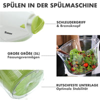 1 x RAW Customer Returns Twinzee salad spinner 5L - BPA FREE - Innovative design with drain strainer and salad bowl - Stop function - Non-slip - Effective and easy spinning - RRP €30.24