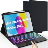 1 x RAW Customer Returns For iPad 10th Generation Case with Keyboard 10.9 , 2022 - 3-Zone 7 Colors Backlit Detachable Trackpad Tablet Cover - iPad 10th 10.9 Inch QWERTY Layout Touchpad with Pen Holder - RRP €45.37