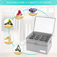 1 x RAW Customer Returns LUVHOMEE Shoe Organizer for Closet, Fits 16 Pairs, Large Shoe Cabinet, Shoe Box with Clear Lid, Strong Storage Box for Shoe Storage, Space Saving Shoe Rack with Handles, Gray - RRP €33.92