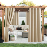 1 x RAW Customer Returns PONY DANCE Balcony Curtain Sun Protection Privacy Screen Terrace Curtains Set of 2 Outdoor Curtains Waterproof Outdoor Curtain Weatherproof with Eyelets, H 243 x W 132 cm, Biscotti Beige - RRP €38.65