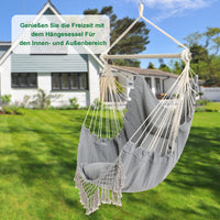 1 x RAW Customer Returns Hammock Chair Large Hammock Swing, 110 x 150cm Load 150kg, Cotton Hanging Chair Hardwood Spreader Bar Wide Seat Rocking Chair - RRP €36.97