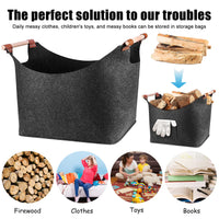 1 x RAW Customer Returns Pack of 2 Large Firewood Baskets with Gloves, Foldable Large Wood Basket for Firewood, Firewood Basket with Reinforced Wooden Handle, Felt Bags Shopper for Firewood Storage Bag, 53 x 45 x 40 cm - RRP €26.77