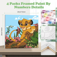 4 x Brand New NAIMOER Framed Paint by Numbers for Kids, 4Pack Paint by Numbers Canvas for Adults, Painting Kit for Kids, Acrylic Painting with Wooden Easel and Velcro 8x8inch  - RRP €76.8