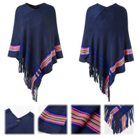 5 x Brand New Ferand Women s Poncho Casual Cape with Imaginative Colorful Striped Pattern - One Size - Navy Blue - RRP €120.0