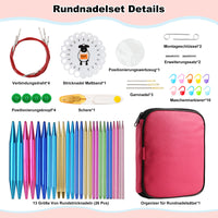 1 x RAW Customer Returns JOZEA 37pcs aluminum circular knitting needles set with ergonomic handles, 13 size interchangeable crochet hooks - RRP €41.03