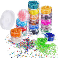 2 x RAW Customer Returns 16000 Pieces Glass Seed Beads 20 Colors 2 mm Silver Lined Pony Beads Tiny Spacer Beads in Container Box with 18 m Elastic Crystal String Cord - RRP €38.3