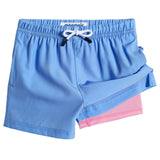 1 x Brand New MaaMgic Boys Quick-Drying Compression Swim Shorts Boardshorts with Pockets Adjustable Drawstring Beach Sports, 01 Blue Pink, 2 Years - RRP €24.0