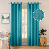 1 x RAW Customer Returns MIULEE Set of 2 Voile Curtains Sheer Linen Curtain with Eyelets Transparent Irregular Texture Curtain Eyelet Curtain Window Curtain Translucent for Bedroom 260 x 140cm H x W Sea Blue - RRP €38.84