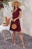 1 x RAW Customer Returns MOLERANI Summer Dress Women Knee Length Ruffle Sleeve V-Neck Casual Swing Elastic Waist Midi Dress with Pockets Deep Wine Red S - RRP €37.99