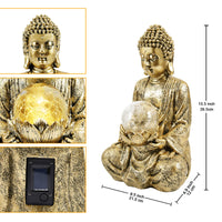 1 x RAW Customer Returns Yeomoo Meditating Buddha Figure Decoration with Solar Light, Zen Solar Garden Large Buddha with Cracked Glass Ball Statue Sculpture Indoor Outdoor Decoration for Balcony, Garden, Terrace, Porch, Yard Art, 26.5cm Gold - RRP €42.98