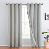 1 x RAW Customer Returns TOPICK Linen Curtains Striped Curtains with Eyelets Modern Beige Linen Look Curtain Living Room Privacy Curtain Light Filtering Eyelet Curtain with Stripes Pattern Set of 2 130 x 175 Blue on Beige - RRP €49.4