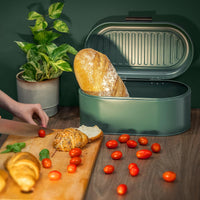 1 x RAW Customer Returns KADAX bread box made of steel, 34x17x15cm bread container, vintage bread tin with lid for fresh baked goods, bread storage box for bread, rolls black  - RRP €27.22