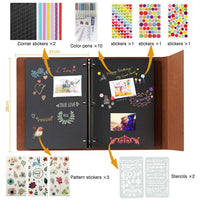 1 x RAW Customer Returns YILEEY photo album for self-design, leather scrapbook, black pages, refillable photo book for gluing, 28x21cm, DIY gift with pens, stencils, stickers, photo corners, dandelion, reusable - RRP €18.83