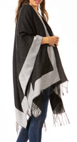 1 x Brand New Sakkas 1927 - Avi Womens Open Front Poncho Wool Cardigan Ruana Cape Scarf W Fringe - White - OS - RRP €30.99