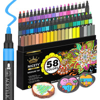 1 x RAW Customer Returns NICETY 58 Acrylic Pens for Stones Waterproof - 3mm Medium Tip Multimarker Porcelain Pens Acrylic Marker for Glass Painting Pens Canvas Wood Stone Fabric Wood Canvas Glass Paint Pen - RRP €27.61