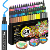 1 x RAW Customer Returns NICETY 58 Acrylic Pens for Stones Waterproof - 3mm Medium Tip Multimarker Porcelain Pens Acrylic Marker for Glass Painting Pens Canvas Wood Stone Fabric Wood Canvas Glass Paint Pen - RRP €27.61