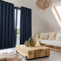 1 x RAW Customer Returns Deconovo opaque curtains, winter living room, noise protection with ruffle tape, cold protection, 210 x 140 cm height x width , dark blue, set of 2 - RRP €33.26