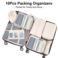 1 x RAW Customer Returns Suitcase Organizer Set, 10 Pieces Packing Cubes for Suitcase Travel Accessories Suitcase Organizer Set Clothes Bags Packing Cubes Cosmetics Travel Organizer Packing Bags for Suitcases Beige  - RRP €17.99