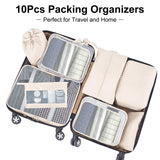 1 x RAW Customer Returns Suitcase Organizer Set, 10 Pieces Packing Cubes for Suitcase Travel Accessories Suitcase Organizer Set Clothes Bags Packing Cubes Cosmetics Travel Organizer Packing Bags for Suitcases Beige  - RRP €18.14