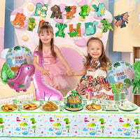 6 x Brand New Dinosaur Party Decorations, Includes Happy Birthday Banner, Balloons, Tablecloth, Plate, for Kids Girls Parties, Serves 20 - RRP €115.2