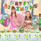 1 x Brand New Dinosaur Party Decorations, Includes Happy Birthday Banner, Balloons, Tablecloth, Plate, for Kids Girls Parties, Serves 20 - RRP €19.2