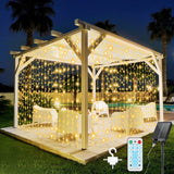 1 x RAW Customer Returns GCMacau Solar Curtain Lights - 3x3M 300 LED Solar Curtain Lights 8 Modes Solar Curtain Lights Dimmable Waterproof Christmas Curtain Lights Outdoor or Indoor for Parties, Party Decorations - RRP €25.2