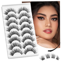 16 x Brand New 8 Pairs False Eyelashes, Crislashes Fluffy Volume Curly Cat-Eye Artificial Eyelashes Natural Look, Reusable Handmade Makeup Fake Eyelashes Weightless 02  - RRP €249.6