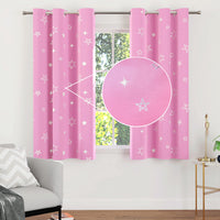 1 x RAW Customer Returns Encasa Printed Blackout Curtains 113x137 cm, 2 Pc Silver Foil Pink Star Design I Room Darking - Blocks 85 Light Sound and Heat Reduction for the Laundry Bedroom - RRP €31.48