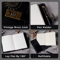 2 x RAW Customer Returns Constellation Leather Diary with Lock, Zodiac Sign Moon Sun Diary for Writing, B6 Notebook with Lined Paper for Women Men Black  - RRP €45.04