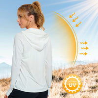 1 x RAW Customer Returns Libin Women s UPF 50 Sun Protection Hoodie Full Zip Running Shirt Long Sleeve Sun Shirt Sports Shirt for Running Hiking Outdoor Surfing with Pockets, White L - RRP €28.98