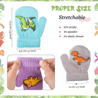 1 x Brand New EBOOT 3 Pairs Dinosaur Winter Mittens Kids Knitted Gloves Toddler Knit Mittens Warm Ski Gloves Unisex Baby Gloves 1-4 Years Light Grey, Lavender, Aqua, Cute  - RRP €22.8