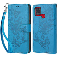 1 x RAW Customer Returns Mobile phone case for Samsung Galaxy A21s case, Samsung A21s case, premium leather flip folding shockproof magnetic stand function card slots protective case bag - blue butterfly - RRP €21.6