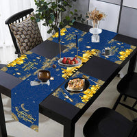 2 x Brand New Eid Mubarak Table Runner, Ramadan Polyester Table Runner and Placemats, Blue Gold Star Moon Mosque Tablecloth, Ramadan Mubarak Table Runner Placemats Decoration for Muslims Islamic Party Favors - RRP €25.96