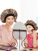 50 x Brand New Blulu 2 Pieces Satin Cap Sleeping Hat Sleeping Headwear for Women Girls Black, Leopard Print  - RRP €1200.0