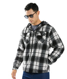 1 x Brand New zitysport Flannel Jacket Men s Warm Fleece Checked Shirt Jacket Fashionable Winter Jacket for Men with Hood Sweat Jacket Men Lined E-01-Grey Black, 2XL  - RRP €59.99