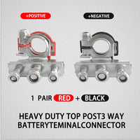 1 x RAW Customer Returns Pack of 2 battery terminals, 3-way connectors, battery pole clamps, terminal clamp clamps, 12 V car battery clamp, positive, negative for car, van, caravan, boat - RRP €7.99