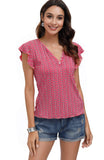 1 x Brand New DOTIN Women s T-Shirt Casual Summer Short Sleeves with Ruffles Cotton T-Shirt Blusar Toppar Red L - RRP €24.0