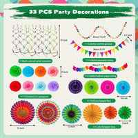 7 x Brand New Paper Fans Party Decorations Set, 12 Pieces Hanging Party Paper Decorations for Birthday Party Graduation Wedding Decor Happy New Year, Mexican Fiesta - RRP €142.8