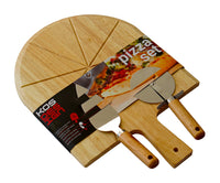 5 x Brand New Kos Design 3-in-1 Pizza Set Pizza peel, pizza shovel, pizza cutter, pizza cutting board 43x30 cm with guided grooves, made of stainless steel and wood - RRP €102.0