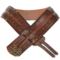 1 x RAW Customer Returns HiiFeuer Wide Viking Belt, Medieval Fax Leather Armor Knight Belt, LARP Halloween Costume Brown  - RRP €49.91