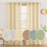 1 x RAW Customer Returns MIULEE curtains with eyelets voile curtain linen look semi-transparent for living room curtain children s room room divider linen curtains sliding curtain loop curtain set of 2 yellow-brown 215 x 140 cm - RRP €28.99