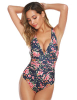 1 x RAW Customer Returns Aottori Women s One-Piece Swimsuit Tummy Control One-Piece Swimwear Swimsuit Monokini Slimming Figure-Shaping Beachwear with V-Neck Blue Flower S - RRP €30.49