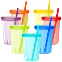 1 x RAW Customer Returns Youngever Pack of 7 children s cups with straws, 7 reusable plastic toddler cups with lids and straws in 7 different colors - RRP €17.12