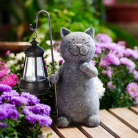 1 x RAW Customer Returns Yeomoo Cat Garden Figures for Outdoor Use with Solar Lantern - Funny Waterproof Solar Lamp Figure Garden Decoration for Outdoor Balcony Patio Gifts for Women Men Mom Birthday Fairy Garden Gray - RRP €35.28