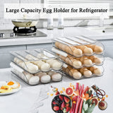 1 x RAW Customer Returns Large Capacity Egg Tray for Refrigerator, Automatic Roll Up Egg Container, Stackable Organizer Tray for Refrigerator in Clear Plastic 1 Layer  - RRP €18.14