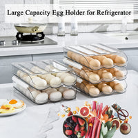 1 x RAW Customer Returns memeyou Large Capacity Egg Holder for Refrigerator, Auto Roll Egg Container Organizer Tray Stackable Fresh Storage Box for Fridge Plastic Clear 2 Layers  - RRP €25.99